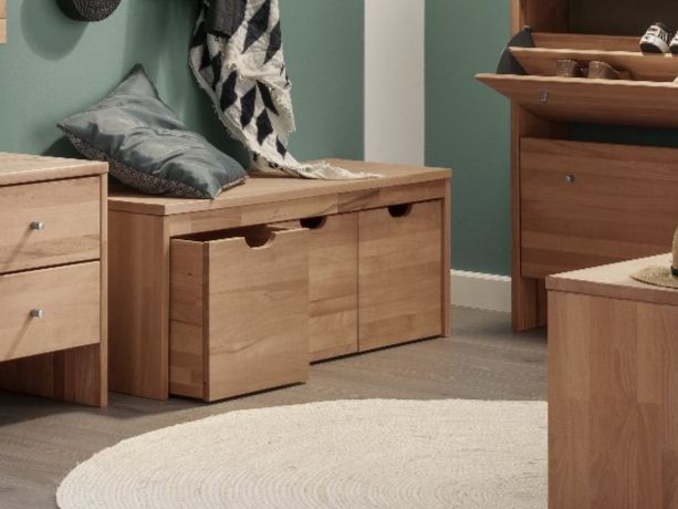 Sitzbank COMMA Wildeiche massiv 120 cm 3 Schubladen