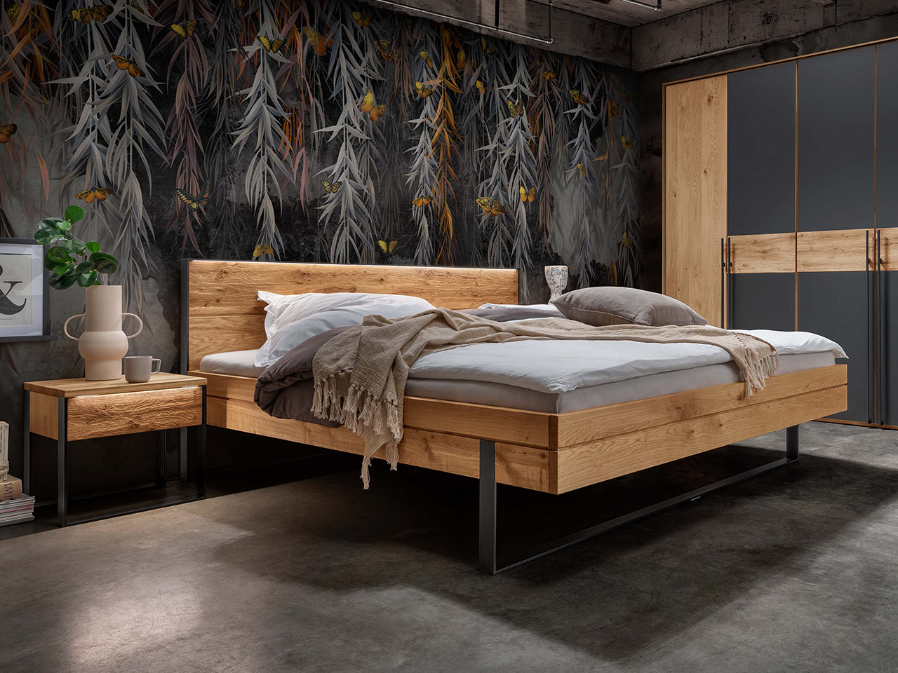 Bett BOSTON Wildeiche massiv LED Beleuchtung