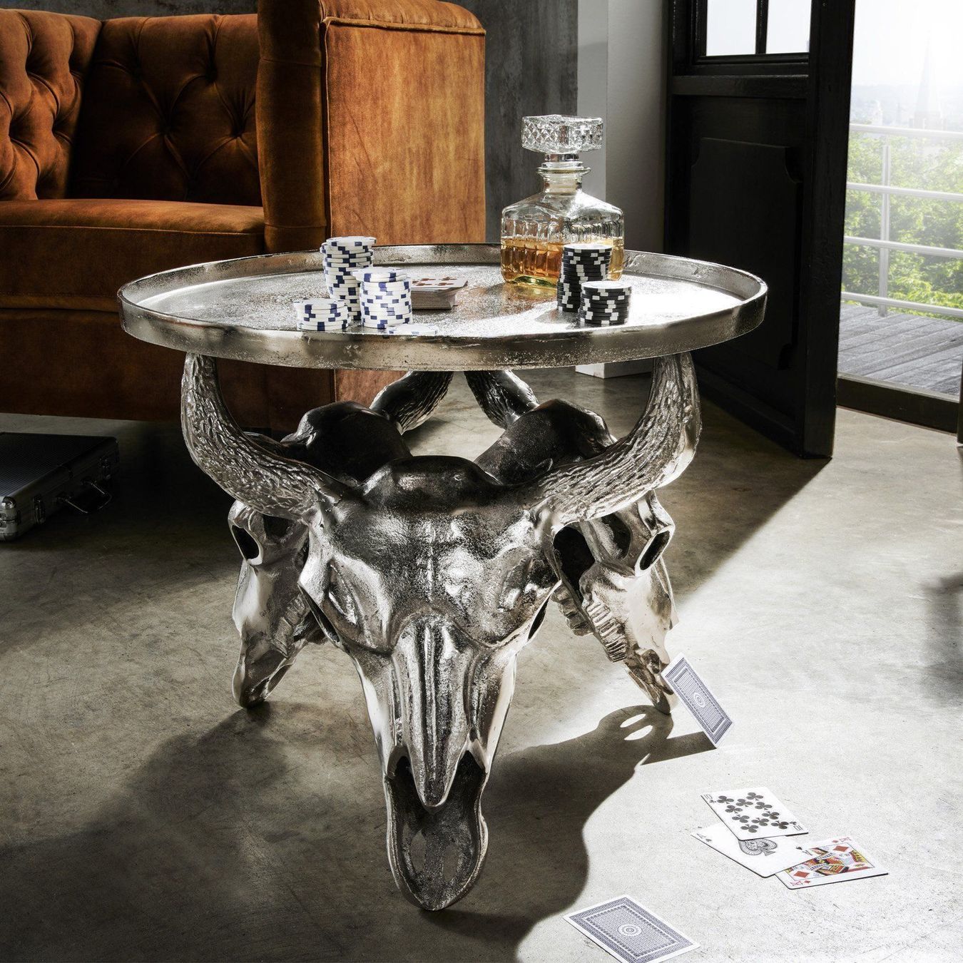 Beistelltisch STIERSCHÄDEL Aluminium