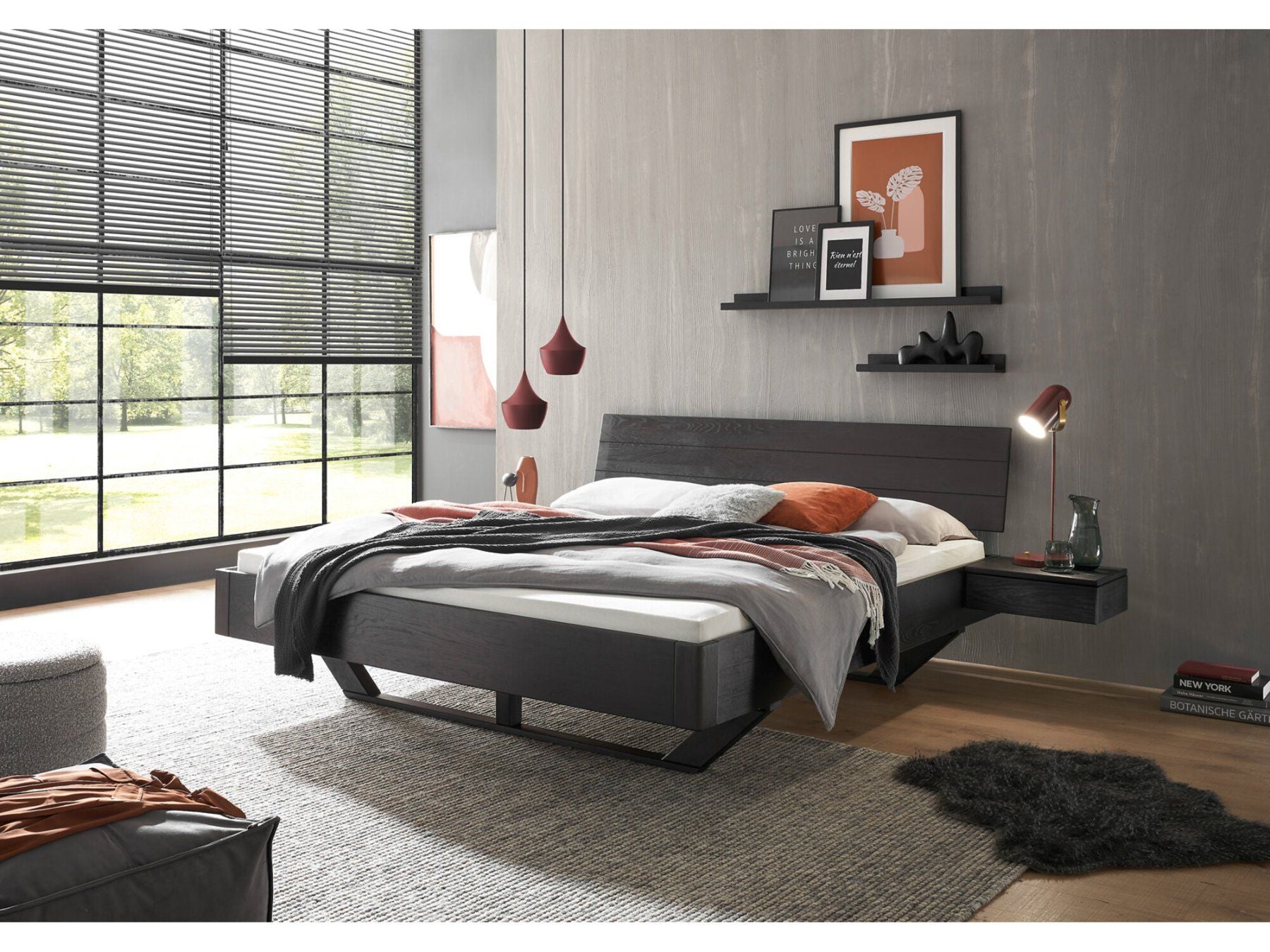 Bett BLACK EDITION Wildeiche massiv schwarz