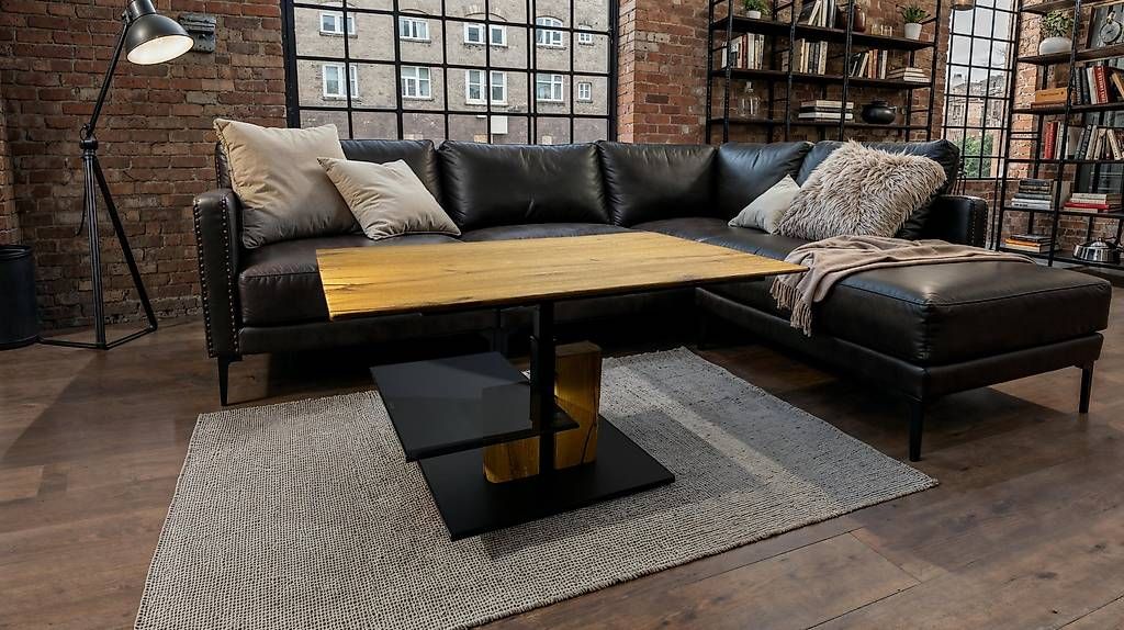 Salontisch LUMINI Eiche massiv höhenverstellbar