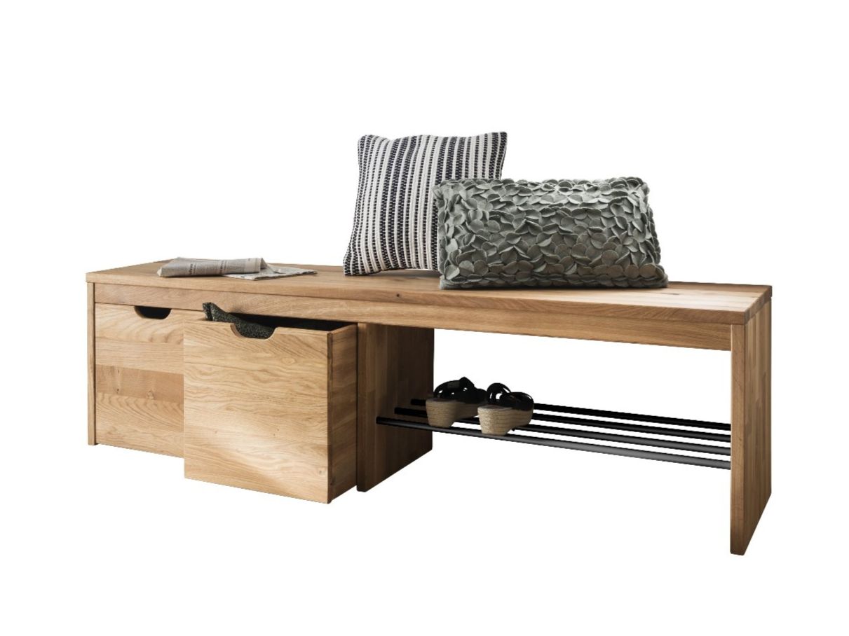 Schuhbank COLON Wildeiche massiv 160 cm Möbel Rufli AG sitzbank-garderobenbank-colon-wildeiche-massiv-ablage-schwarz-2-schubladen-160-cm-5